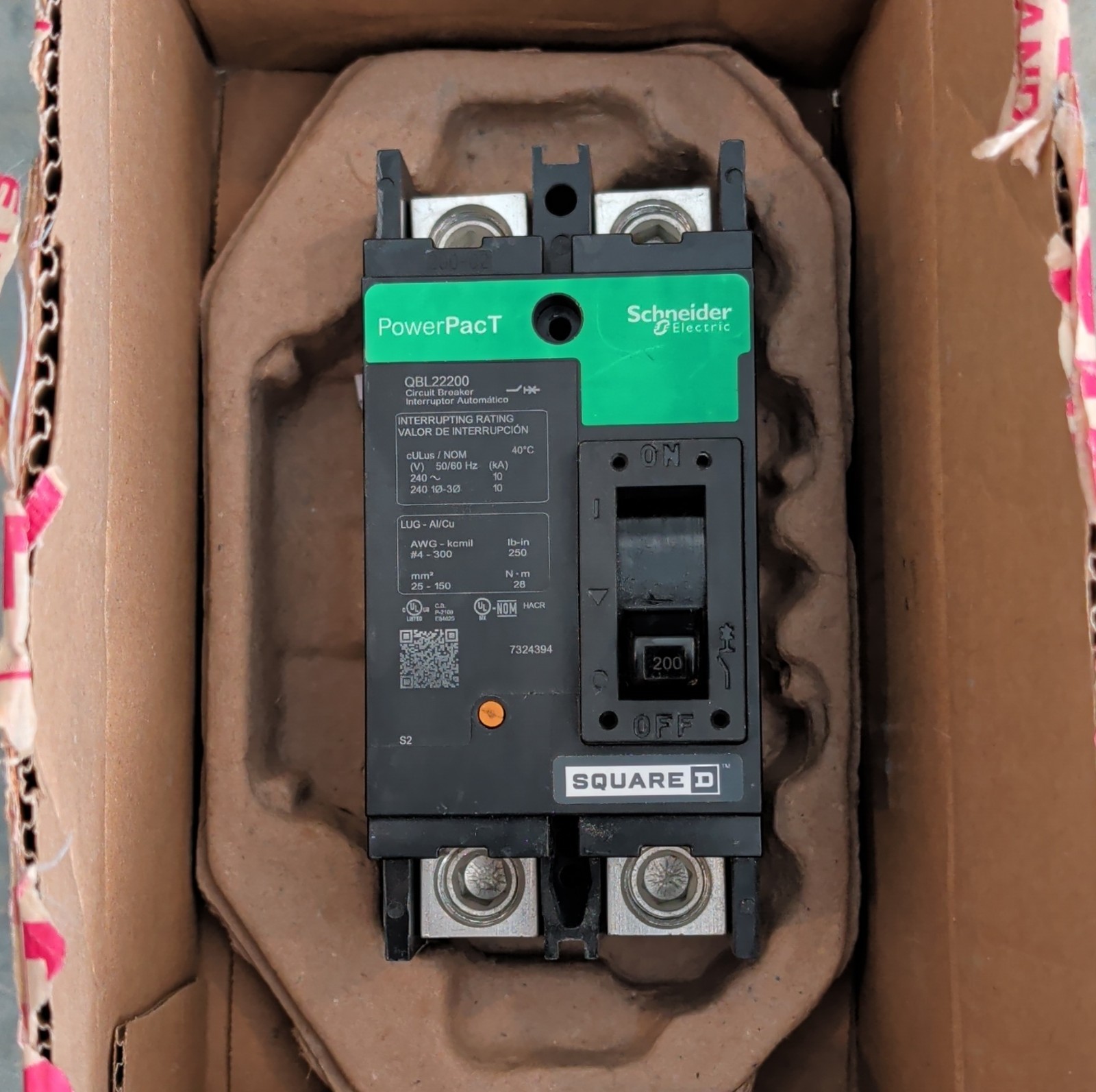 Square D Schneider Electric QBL22200 200A 2-Pole PowerPacT Circuit Breaker 240V