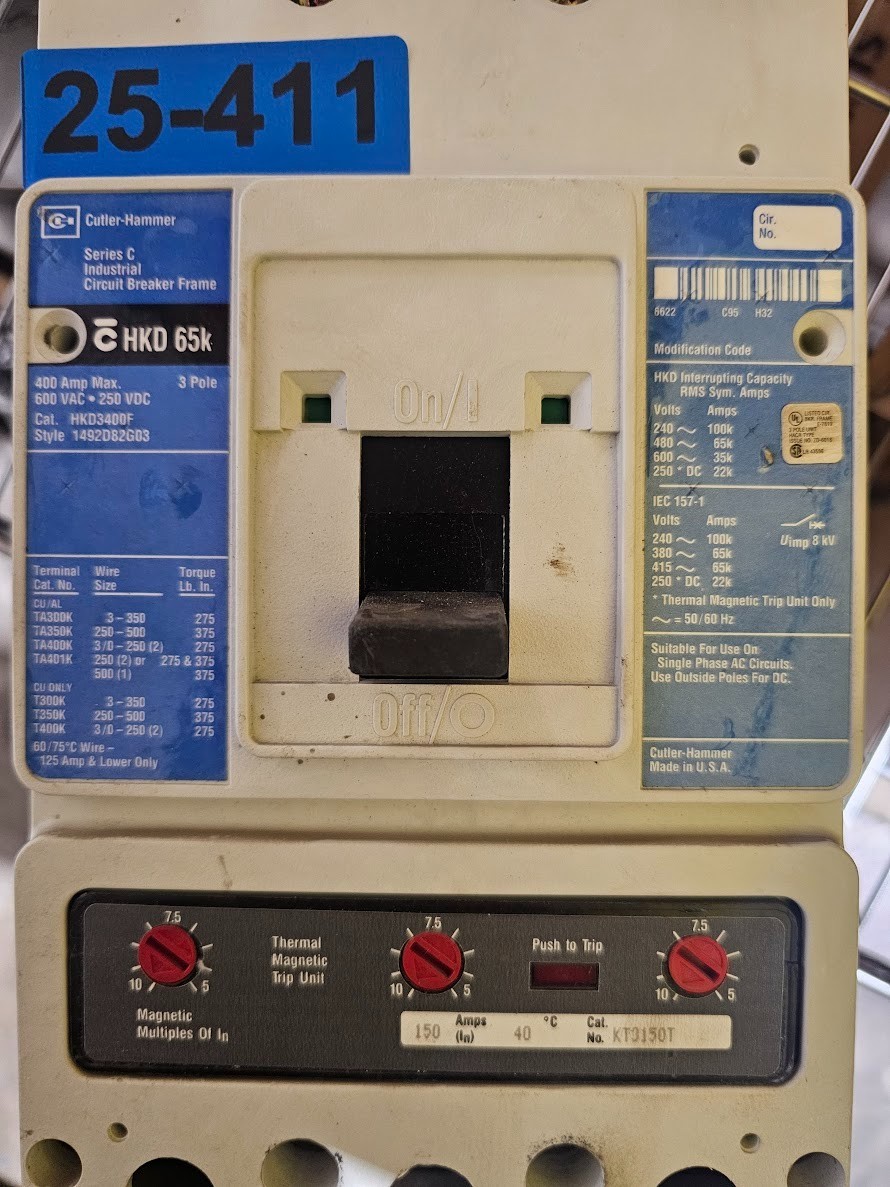 EATON HKD3400F CIRCUIT BREAKER 400 AMP 3 POLE 600V W/ KES3400LSI 400A USED