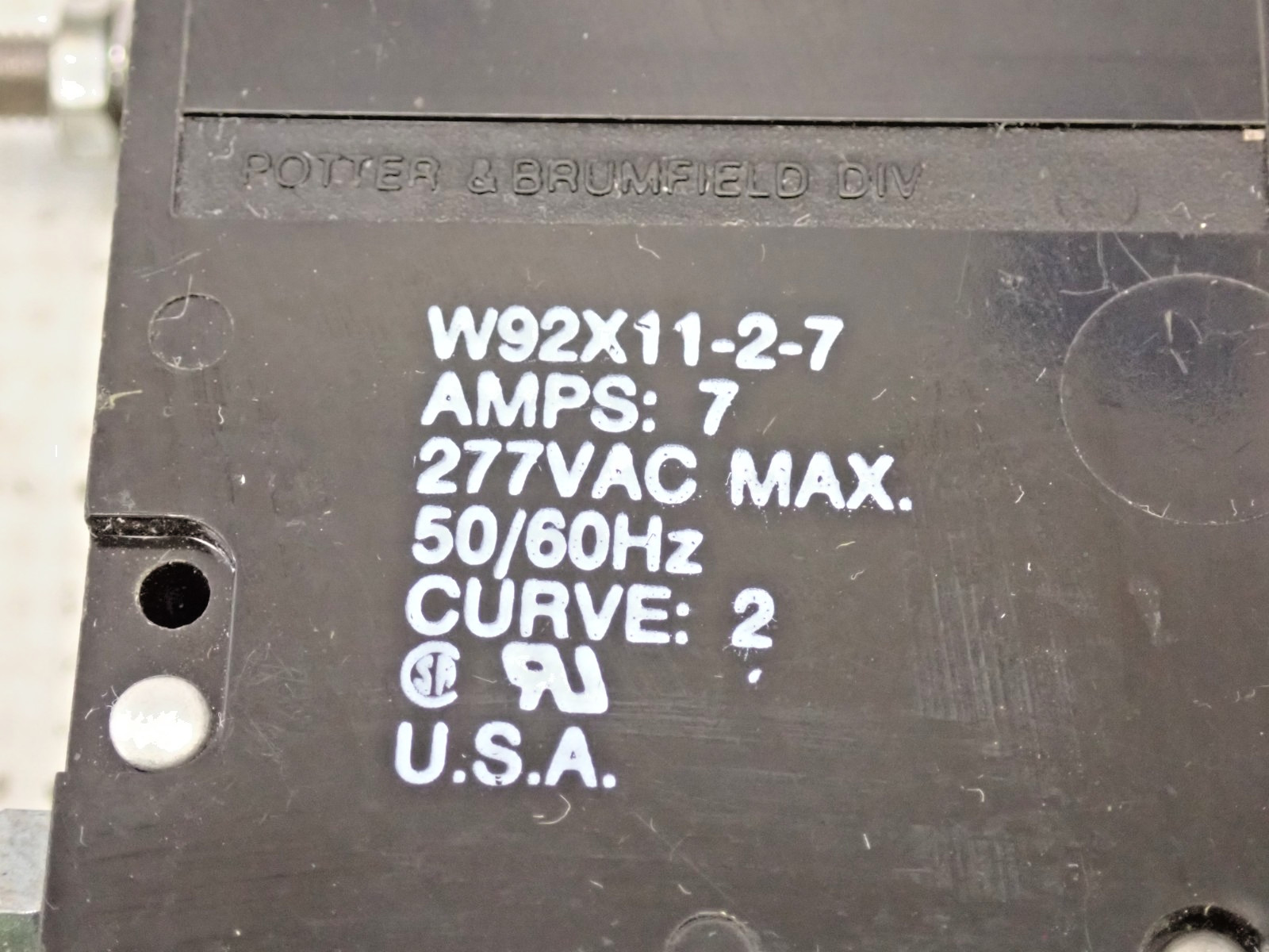 Potter Brumfield W92X11-2-7 7 Amp 277Vac Curve 2 2 Pole Circuit Breaker