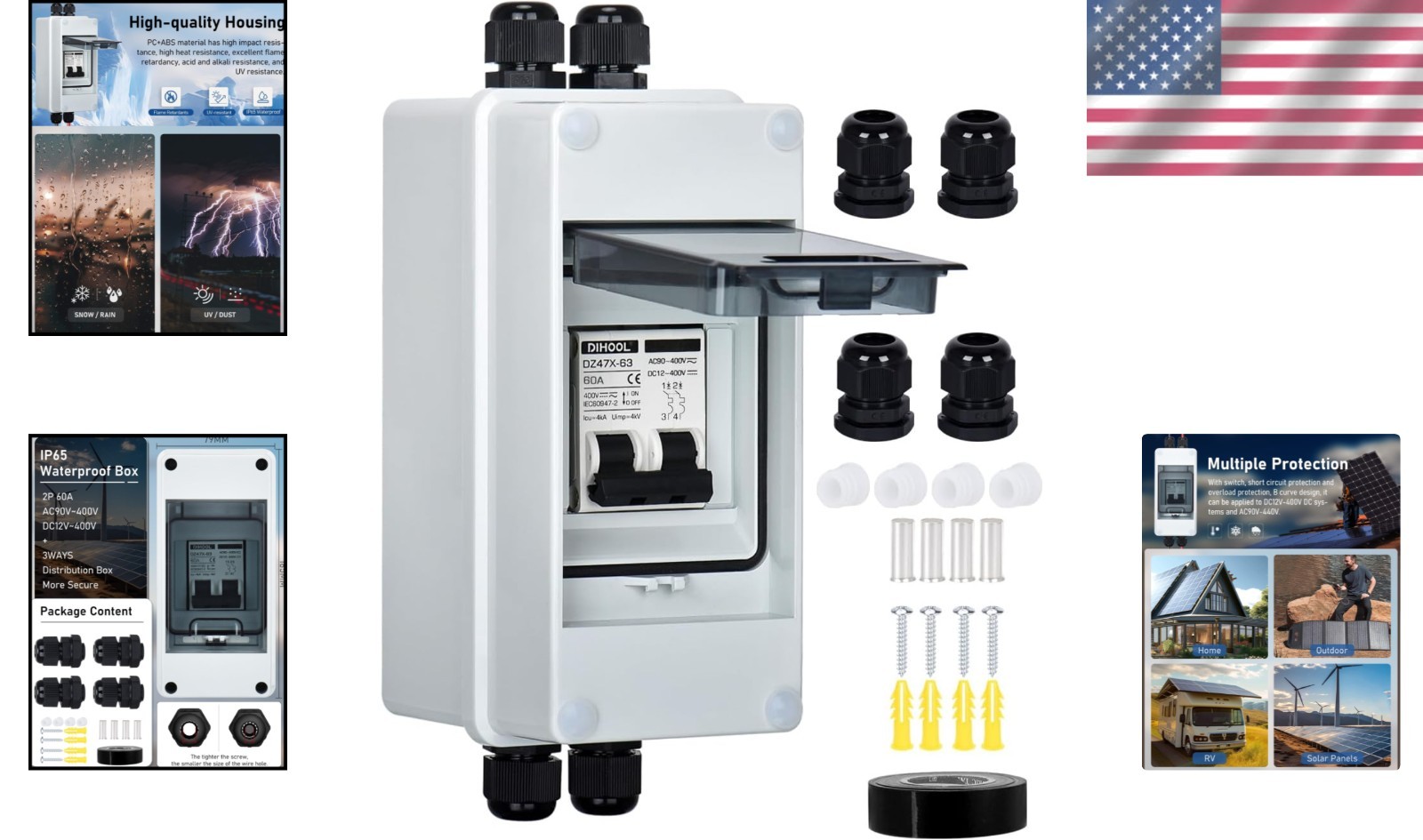 Miniature 60 Amp Solar Circuit Breaker with Protection – Easy Installation