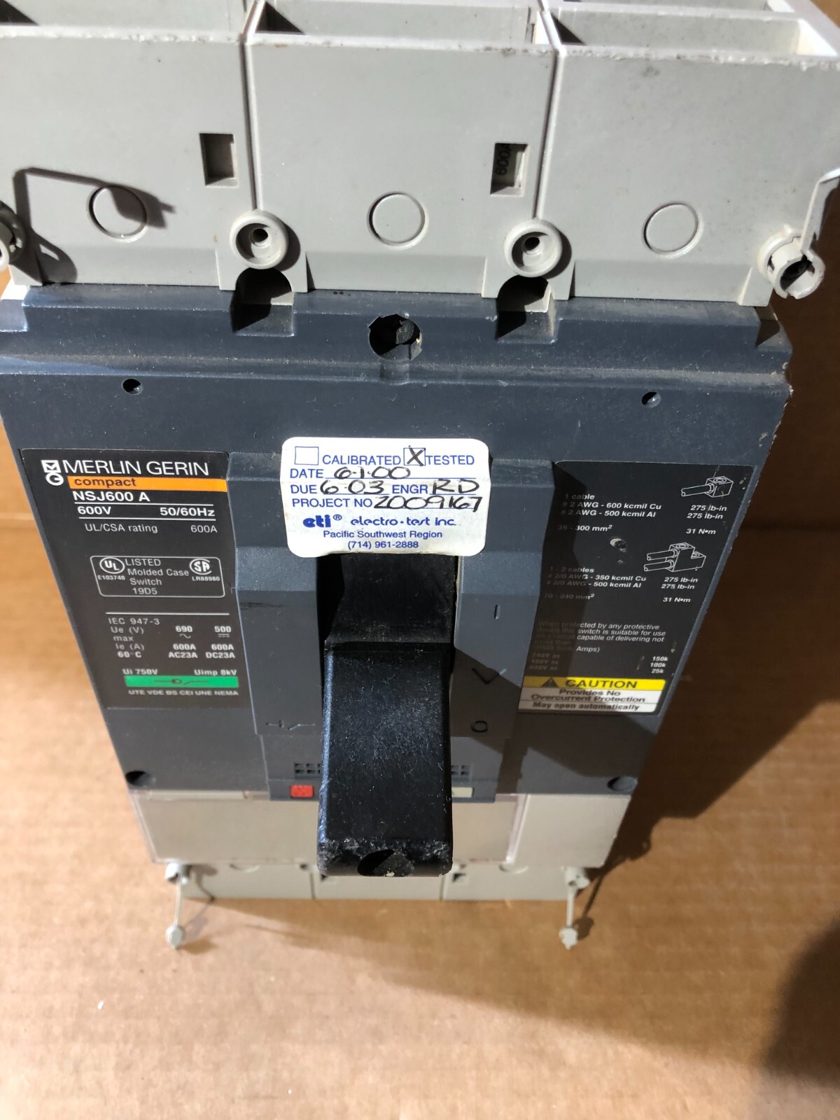 Merlin Gerin NSJ600A 600A Compact Molded Case Switch NSJ600 A 600 Amp