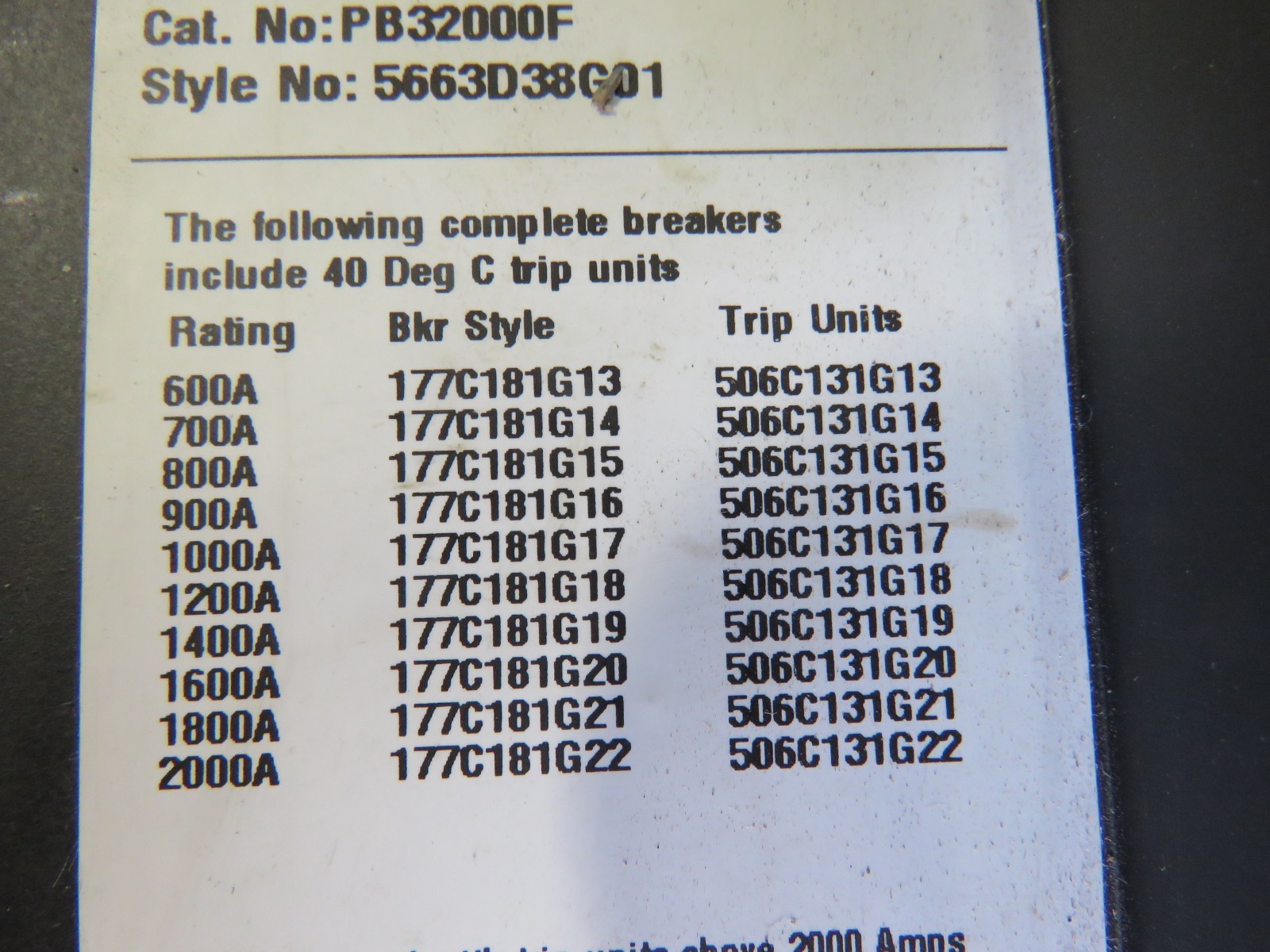 CUTLER HAMMER PB32000F 3 POLE 2000 AMP CIRCUIT BREAKER NEW IN BOX