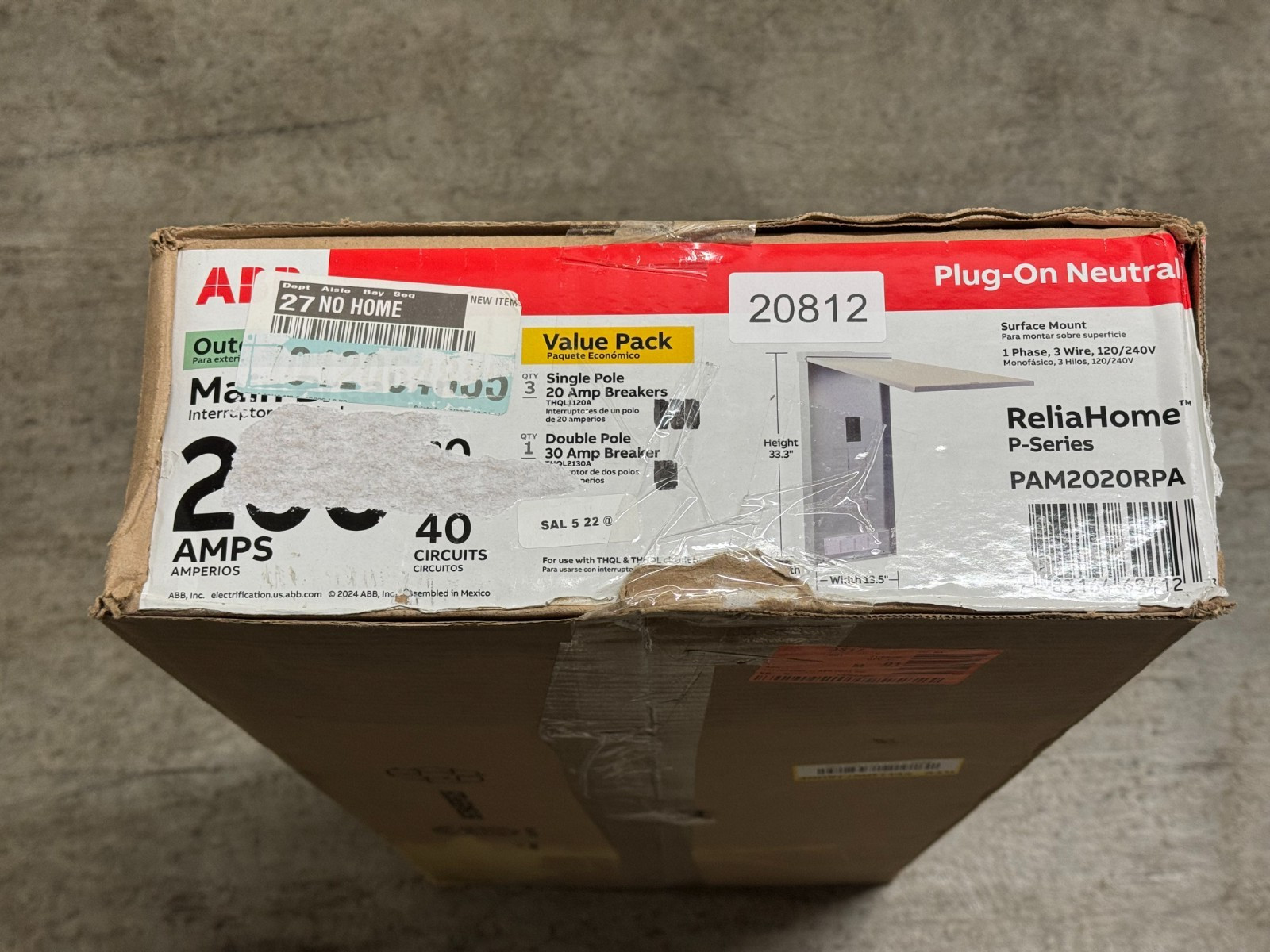 ABB 200A 20 Space 40 Circuit Outdoor Main Breaker Panel Value Pack PAM2020RPA