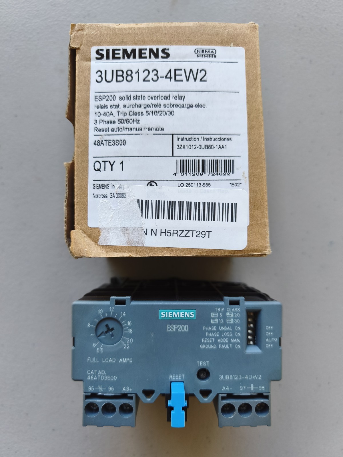 SIEMENS 48ATE3S00 ESP200 Solid State Overload Relay 10-40 AMP 3UB8123 4EW2