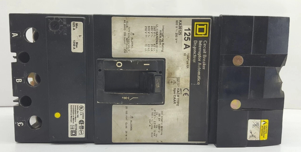 Square D KA36125 Amps 600Vac 3 Pole Circuit Breakers | Made in Mexico