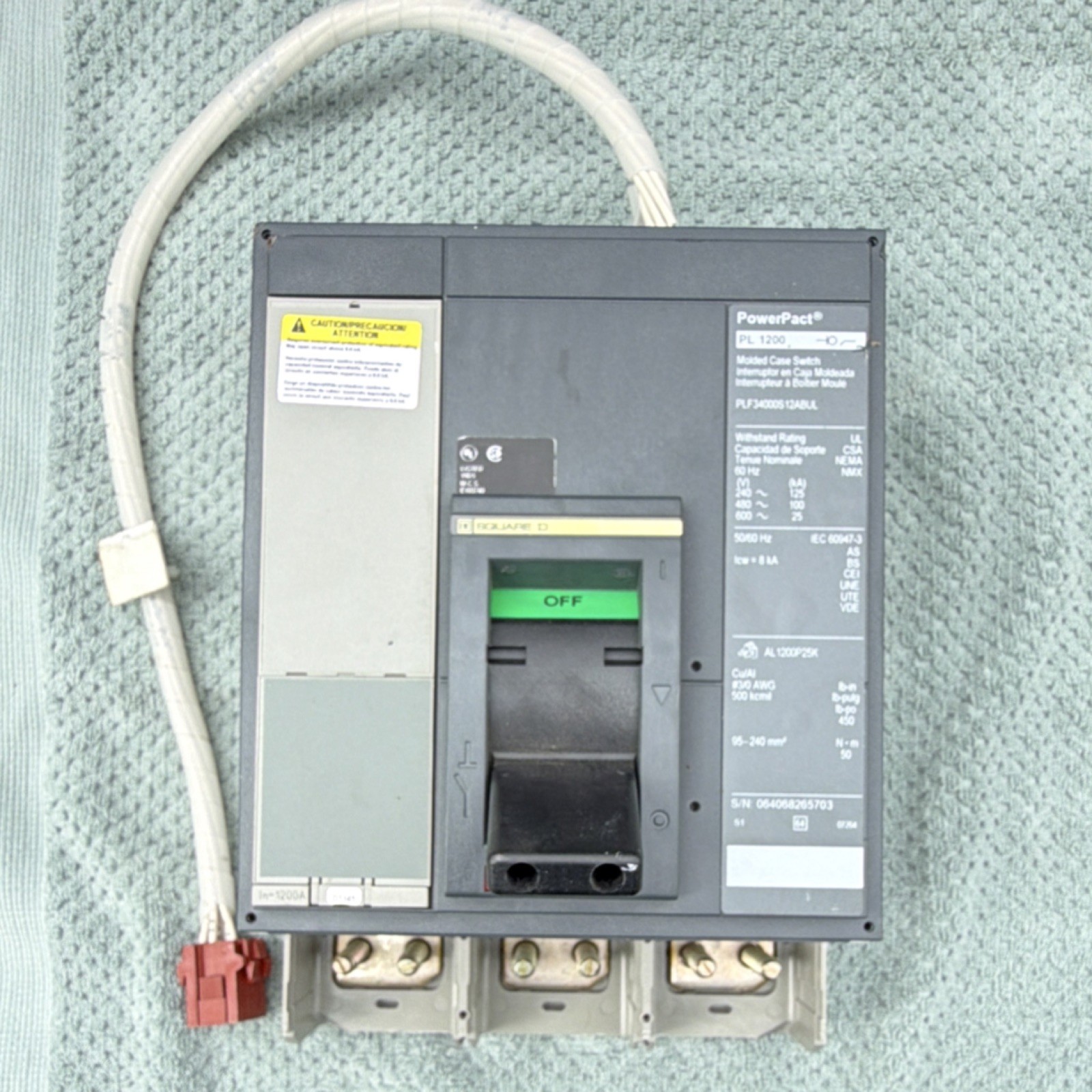 Square D PowerPact PL 1200 1200A 240/480/600V AC 3-Pole Main Circuit Breaker