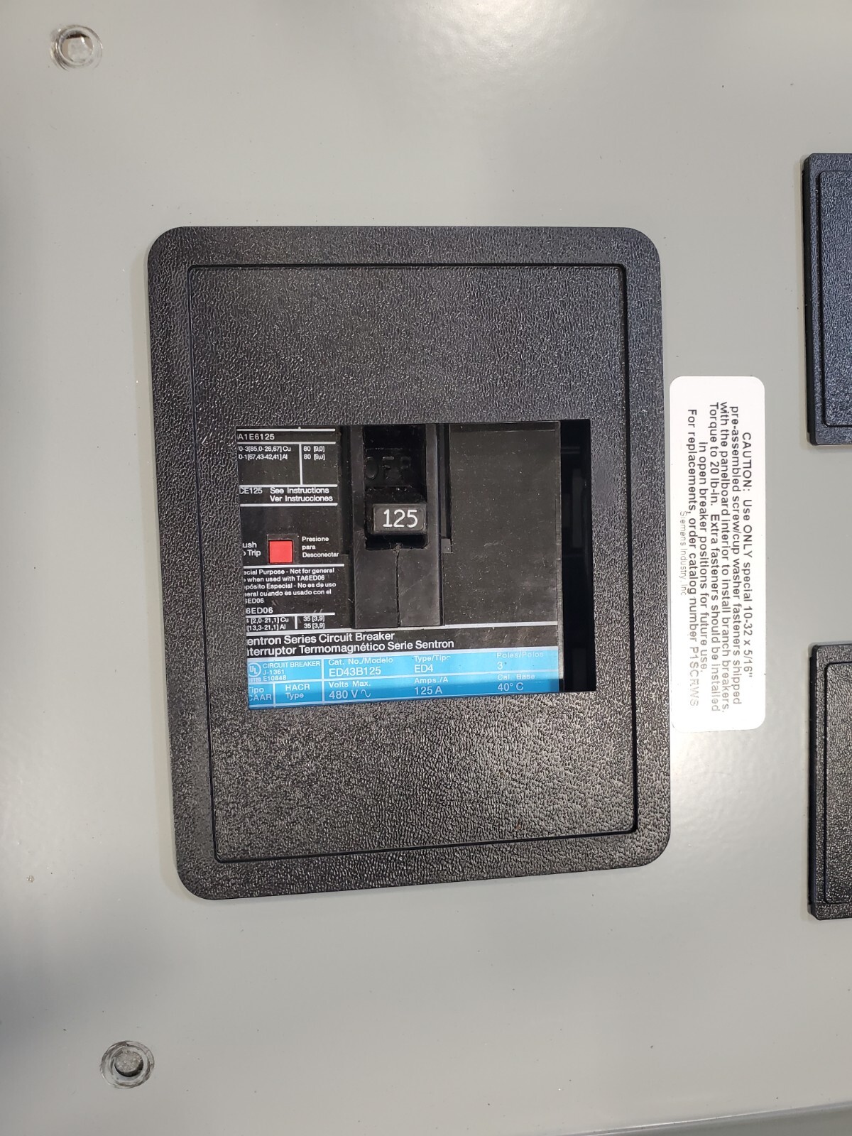 Siemens MBKED3125A connecting hardware Main / Subfeed kit circuit breaker P1