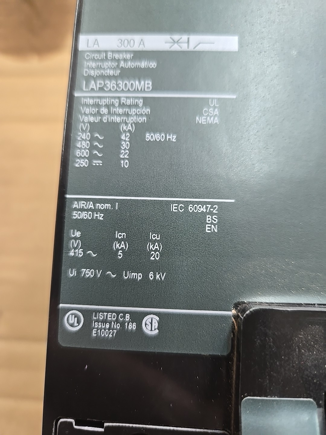 Square D LAP36300MB 300A 3 Pole Circuit Breaker Frame