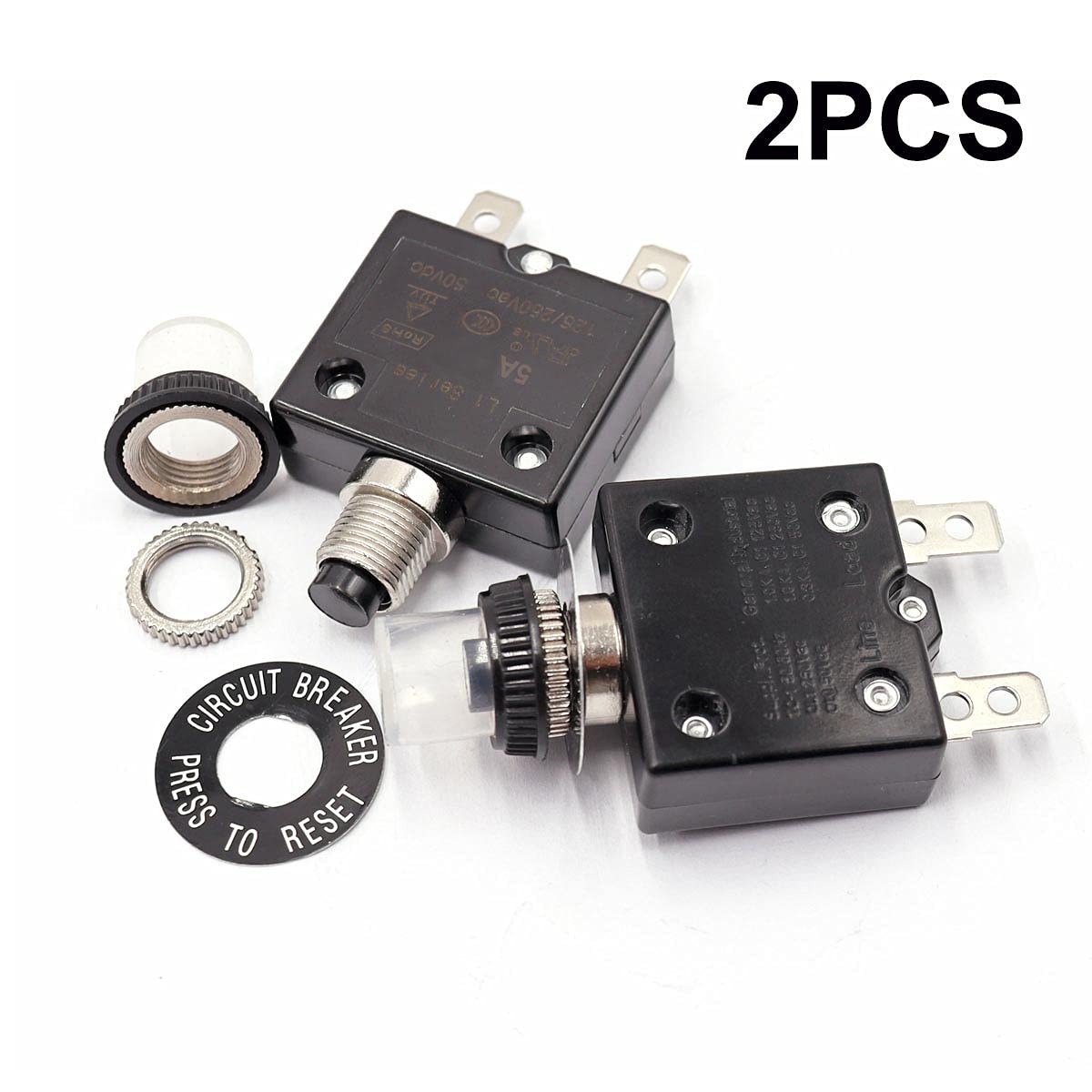 2Pcs 5Amp Circuit Breakers Push Button Manual Reset 125/250V AC 50V DC L1