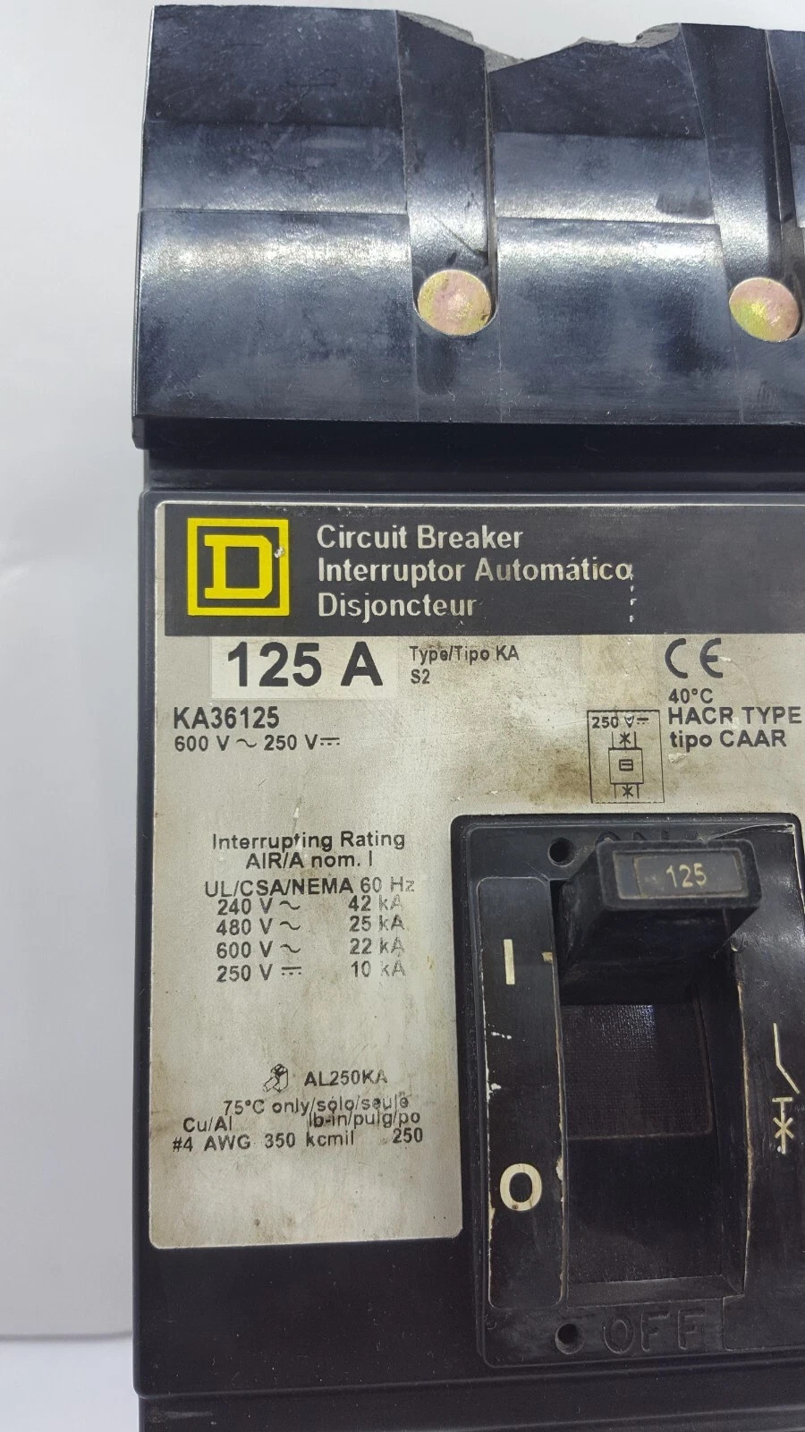 Square D KA36125 Amps 600Vac 3 Pole Circuit Breakers | Made in Mexico