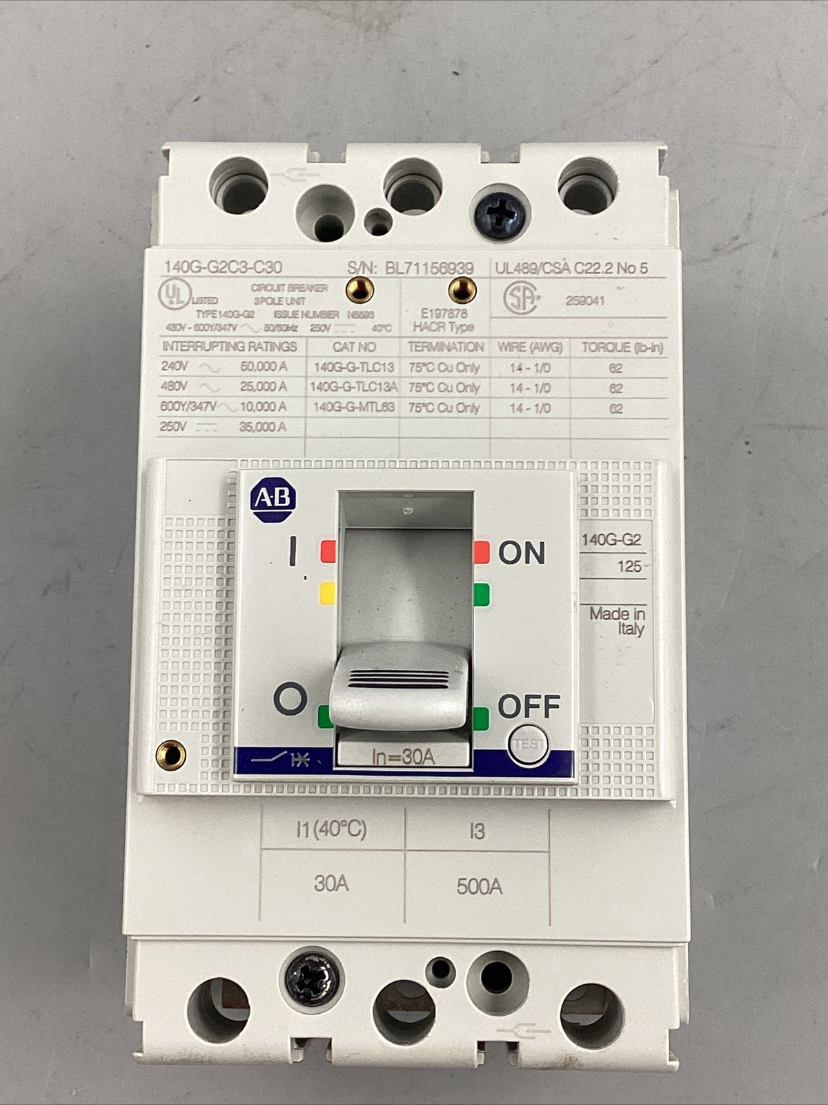 HOUSTON STOCK NEW ALLEN BRADLEY 140G-G2C3-C30 TYPE 140G 30A 600V FREE 2 DAY AIR