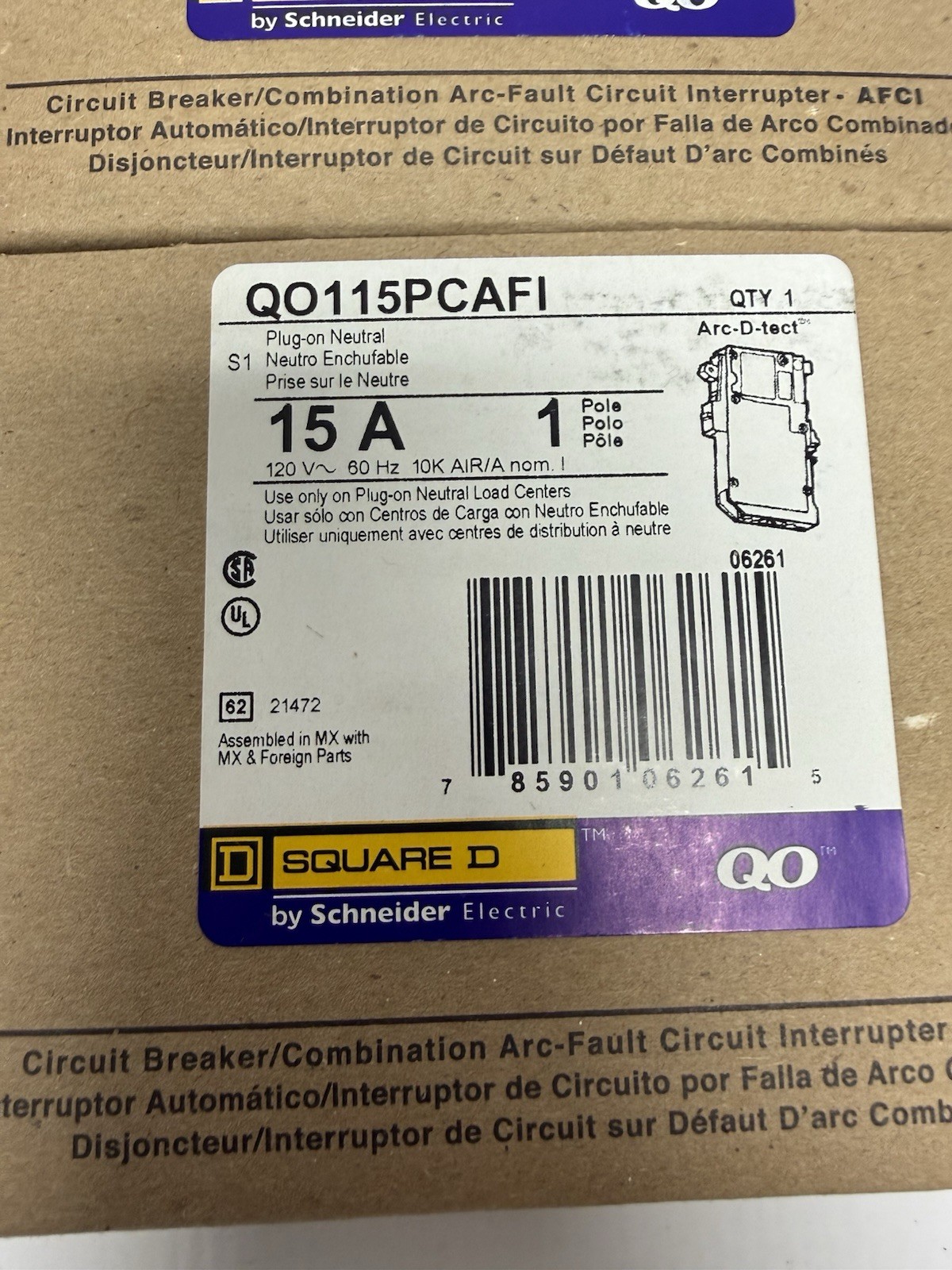 QO115PCAFI Lot Of 10 Square D AFCI Arc-Fault Circuit Breaker 15A Plug-on Neutral