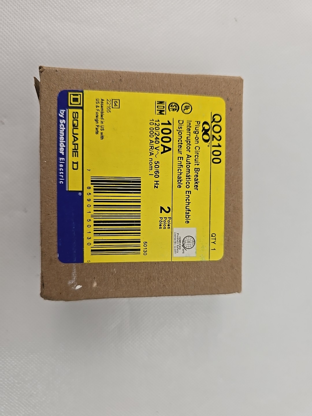 Square D QO2100 2-Pole 100-Amp 120/240V Plug-In Circuit Breaker Brand New In Box
