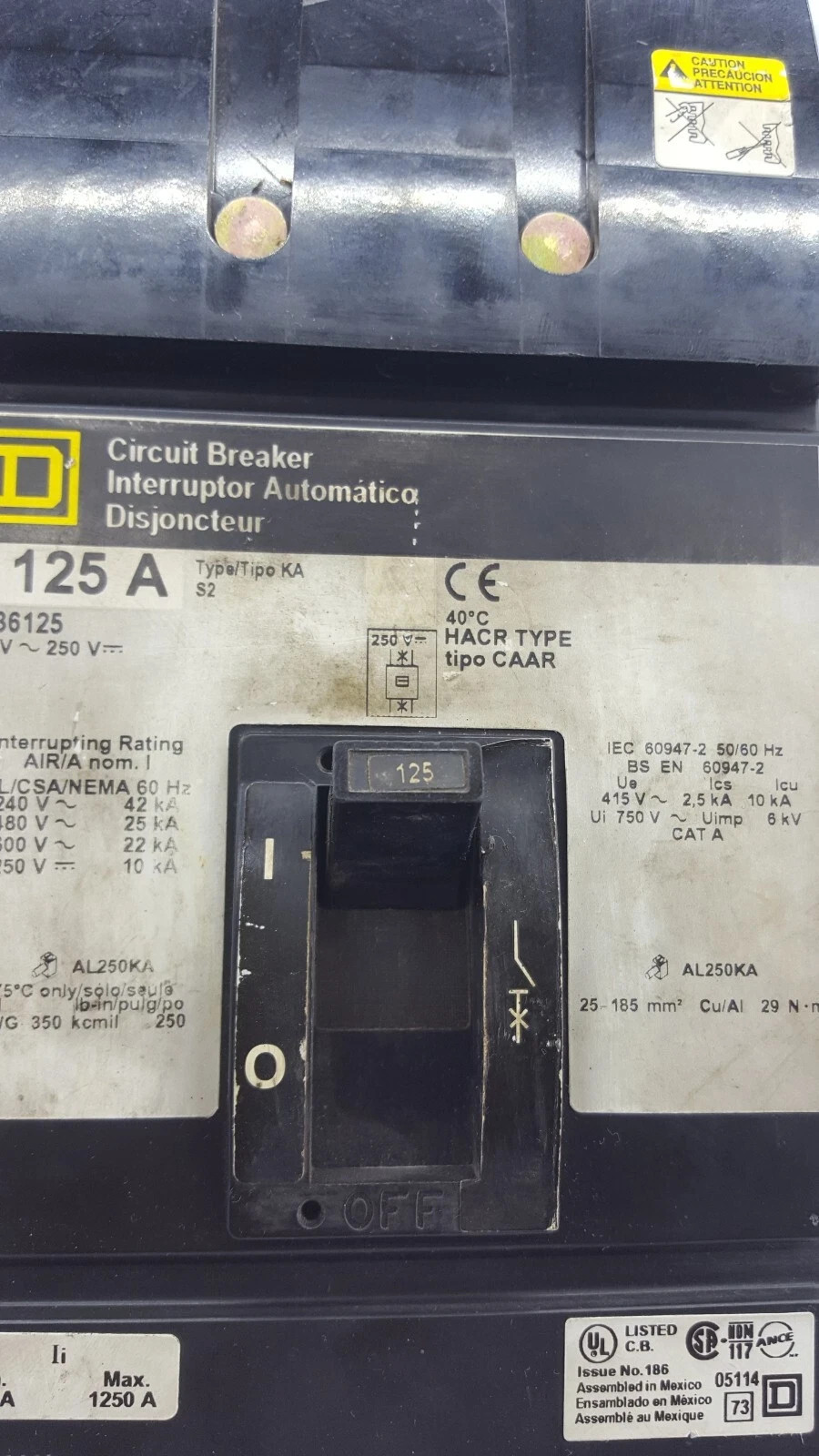 Square D KA36125 Amps 600Vac 3 Pole Circuit Breakers | Made in Mexico