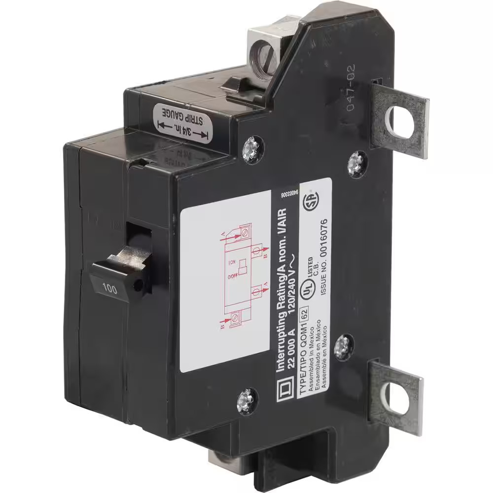 QO 100 Amp 22K AIR QOM1 Frame Size Main Breaker for QO or Homeline 125 or 100 Am