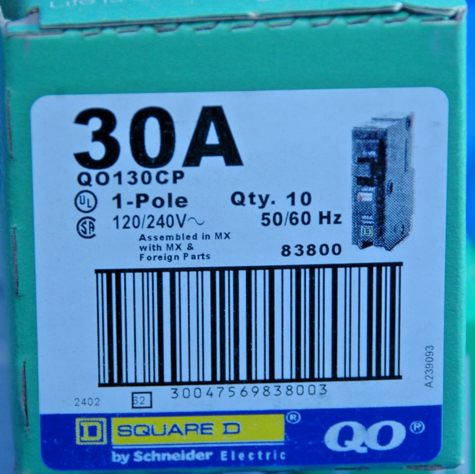 Square D by Schneider QO130CP Electric Pole Circuit Breakers 30A 10 Pack New
