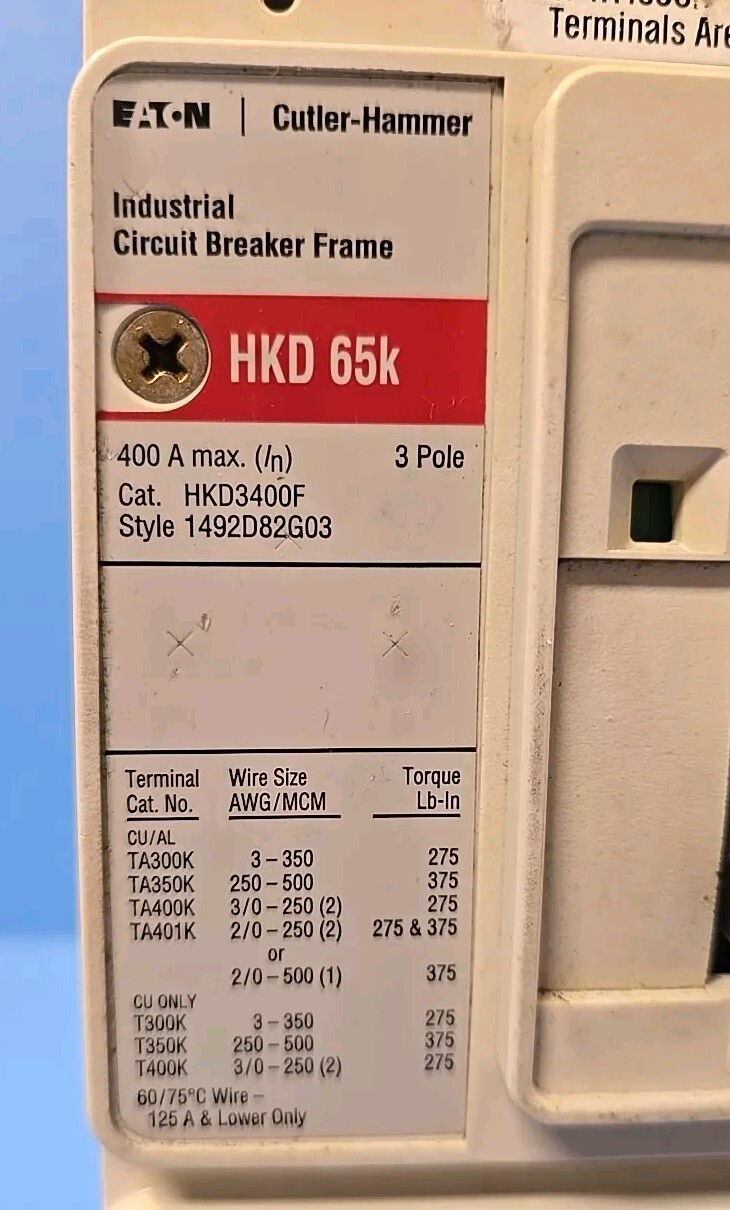 Eaton/Cutler Hammer HKD3400F 400A HKD 65k Circuit Breaker /w KES3400LSI Trip