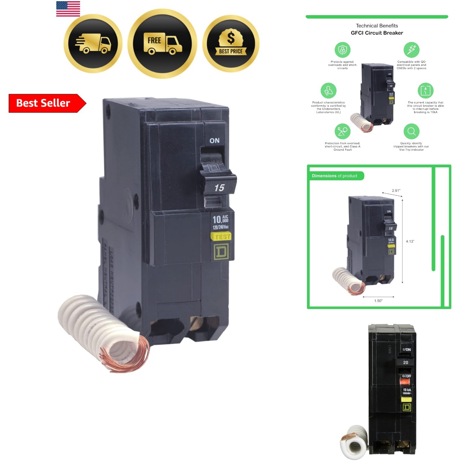 Square D by Square D – QO220GFICP QO Circuit Breaker, 20-Amp, 120/240V, 2-Pol…