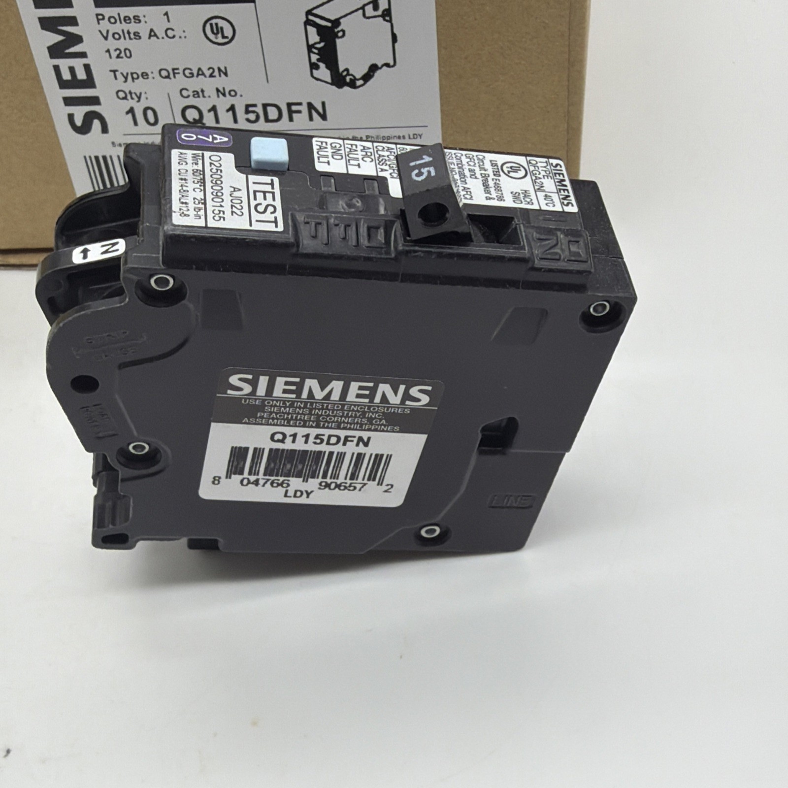 10X Siemens Q115DFN 15A 120V AFCI/GFCI Dual Function Plug-On Neutral Breaker NEW
