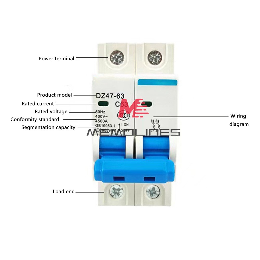DZ47-63 2P Mini Circuit Breaker 6-63A Overload Short Circuit Protetion 400V 50Hz