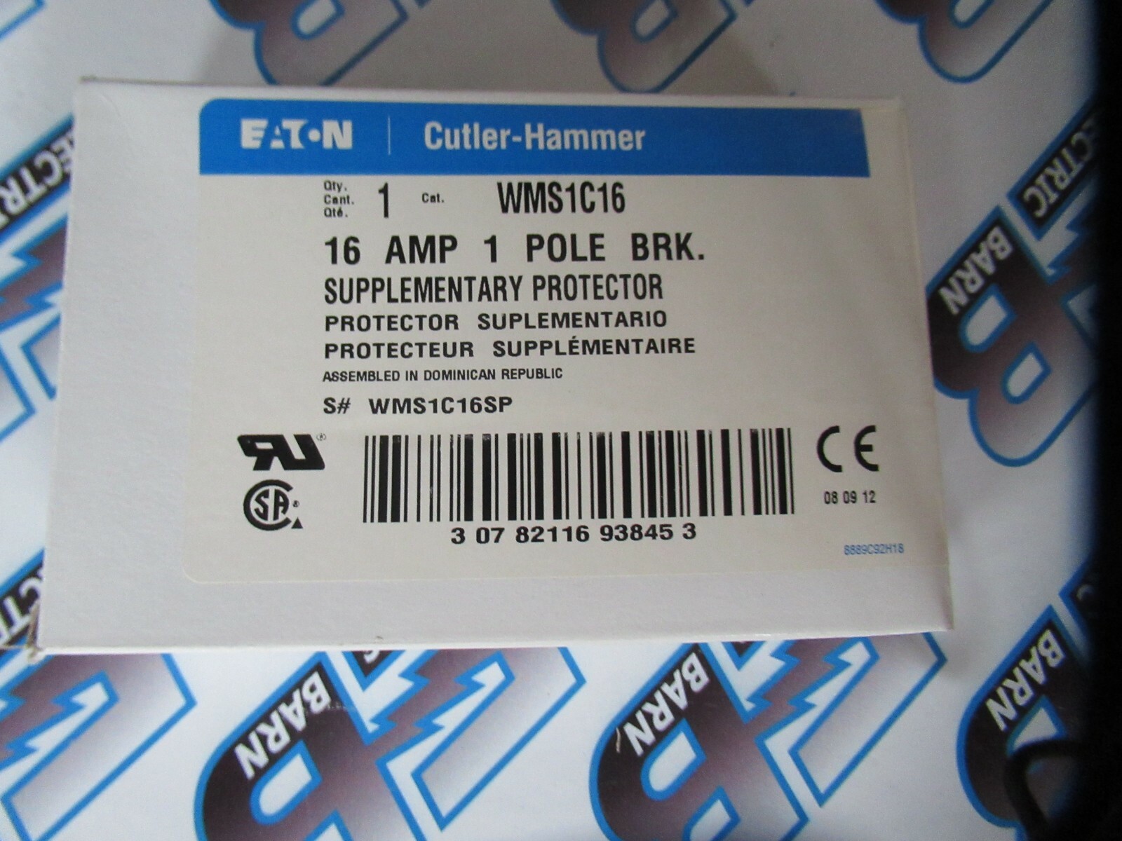 Eaton WMS1C16, (1) 16 Amp, 240 Volt, 1P, Supplementary Protector Breaker- NEW-B