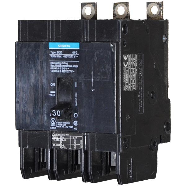 BQD330 Siemens 30A 480Y/277V 3P Bolt-In Circuit Breaker (14KAIC) -SES