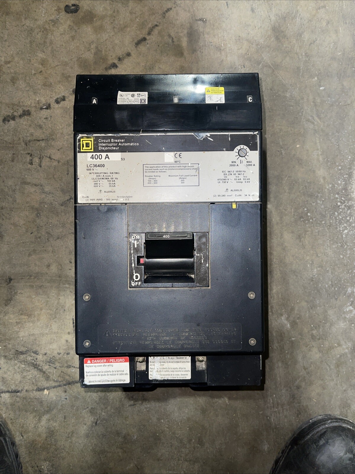 Square D LC36400 I-Line 400A 600V 3 Pole Molded Case Circuit Breaker
