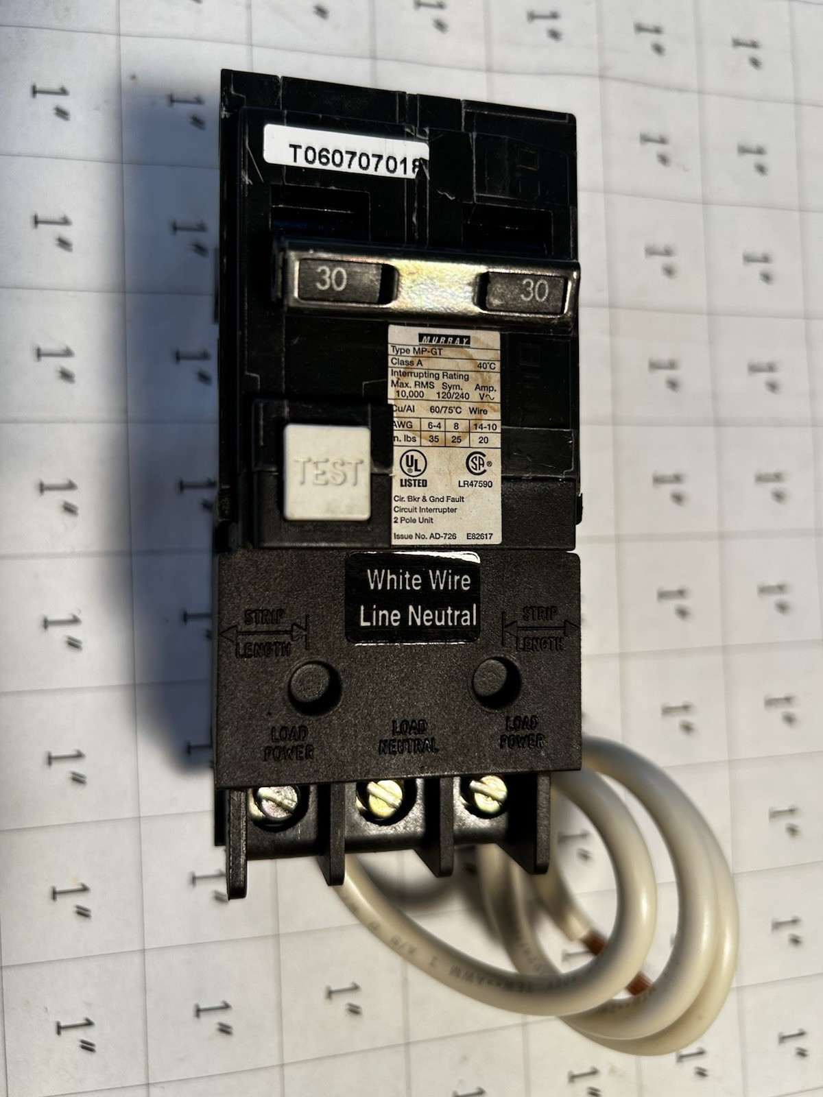 Murray AD-276 Circuit Breaker 30 Amp, 2 Pole, 120/240VAC, GFCI Pigtail Neutral