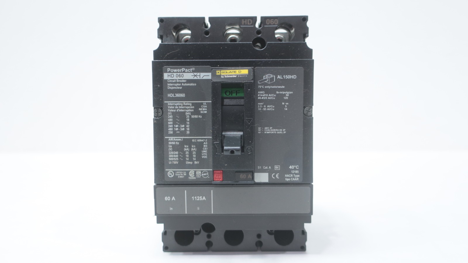Square D HDL36060 Powerpact Molded Case Circuit Breaker 240/480/600v-ac 3p 60a