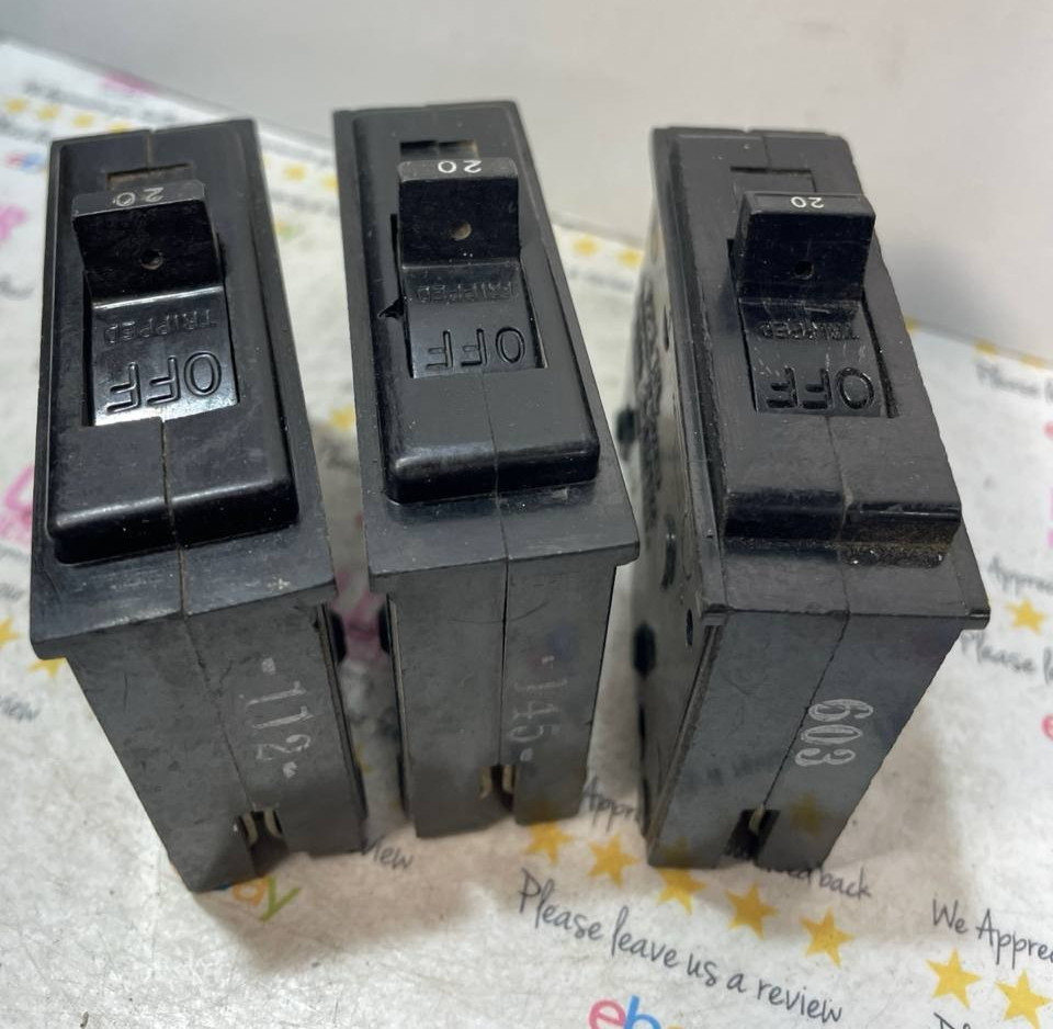 3 GE TQL1120 Single Pole 120/240 Volt 20 Amp Plug-In Circuit Breaker lot of 3