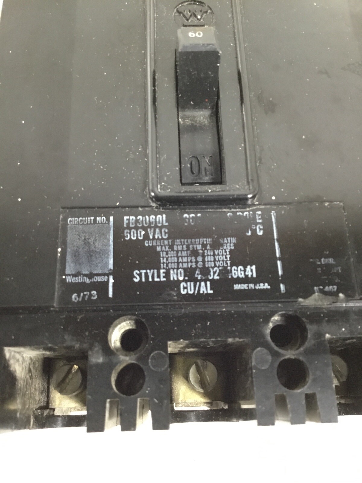 Westinghouse FB3060L 3-Pole 60A 600V Molded Case Circuit Breaker