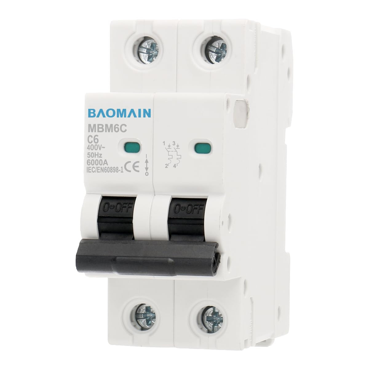 Miniature Circuit Breaker 2-Pole 6A MBM6C DZ47-63 C6 400VAC DIN Rail Mount MCB