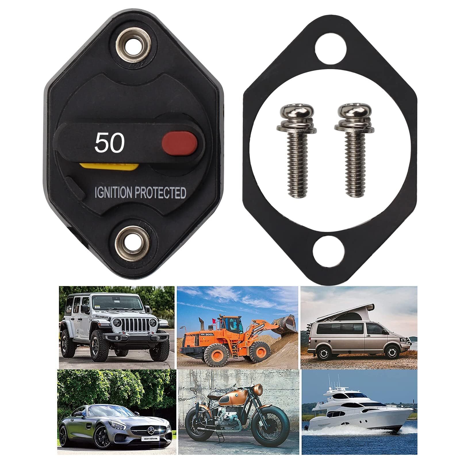12V 24V 50A Panel Mount Circuit Breaker Manual Reset Auto Truck RV Marine