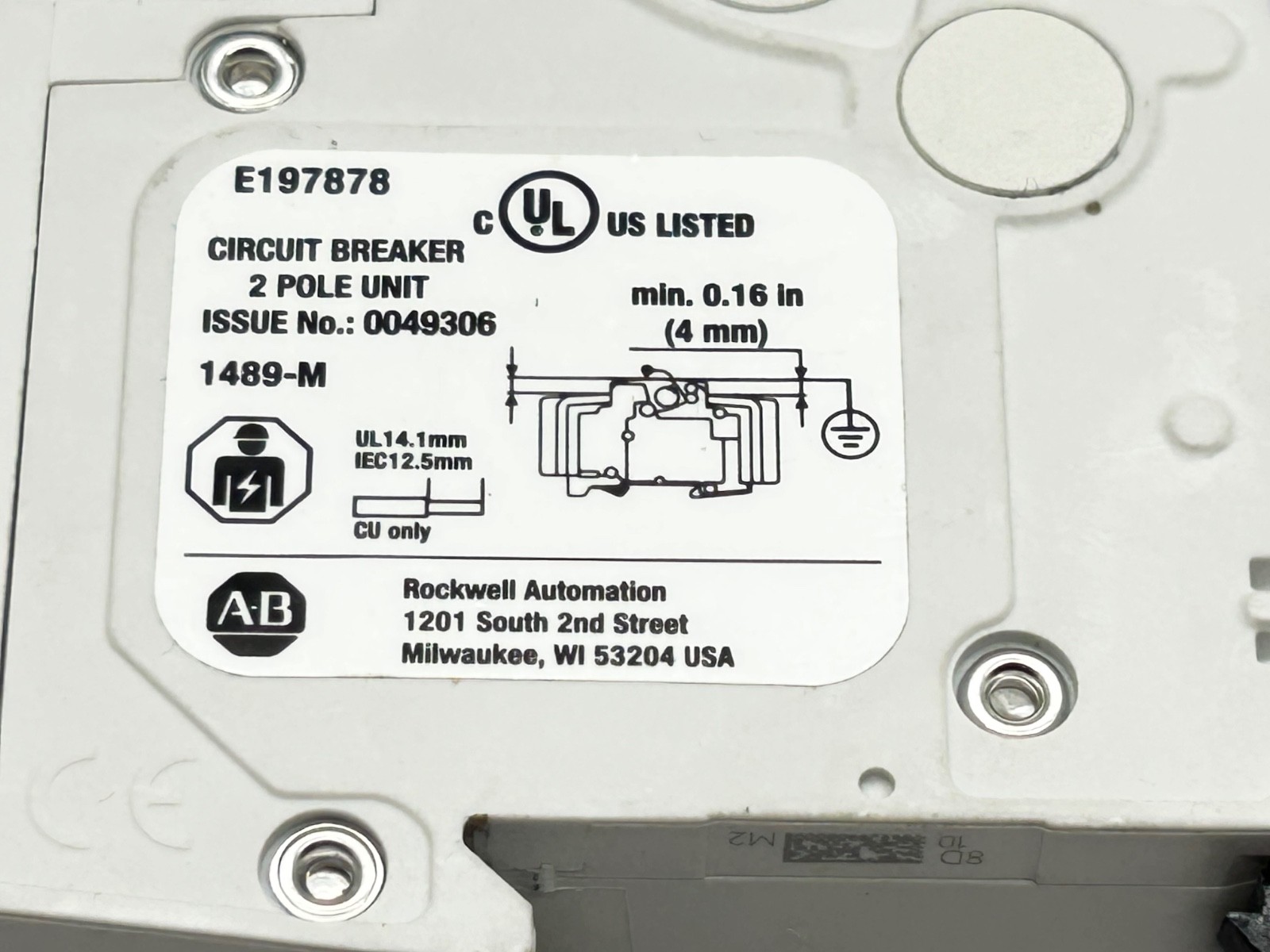 Allen Bradley 1489-M2D100 Ser D 10A 2 Pole D Curve Circuit Breaker UL489