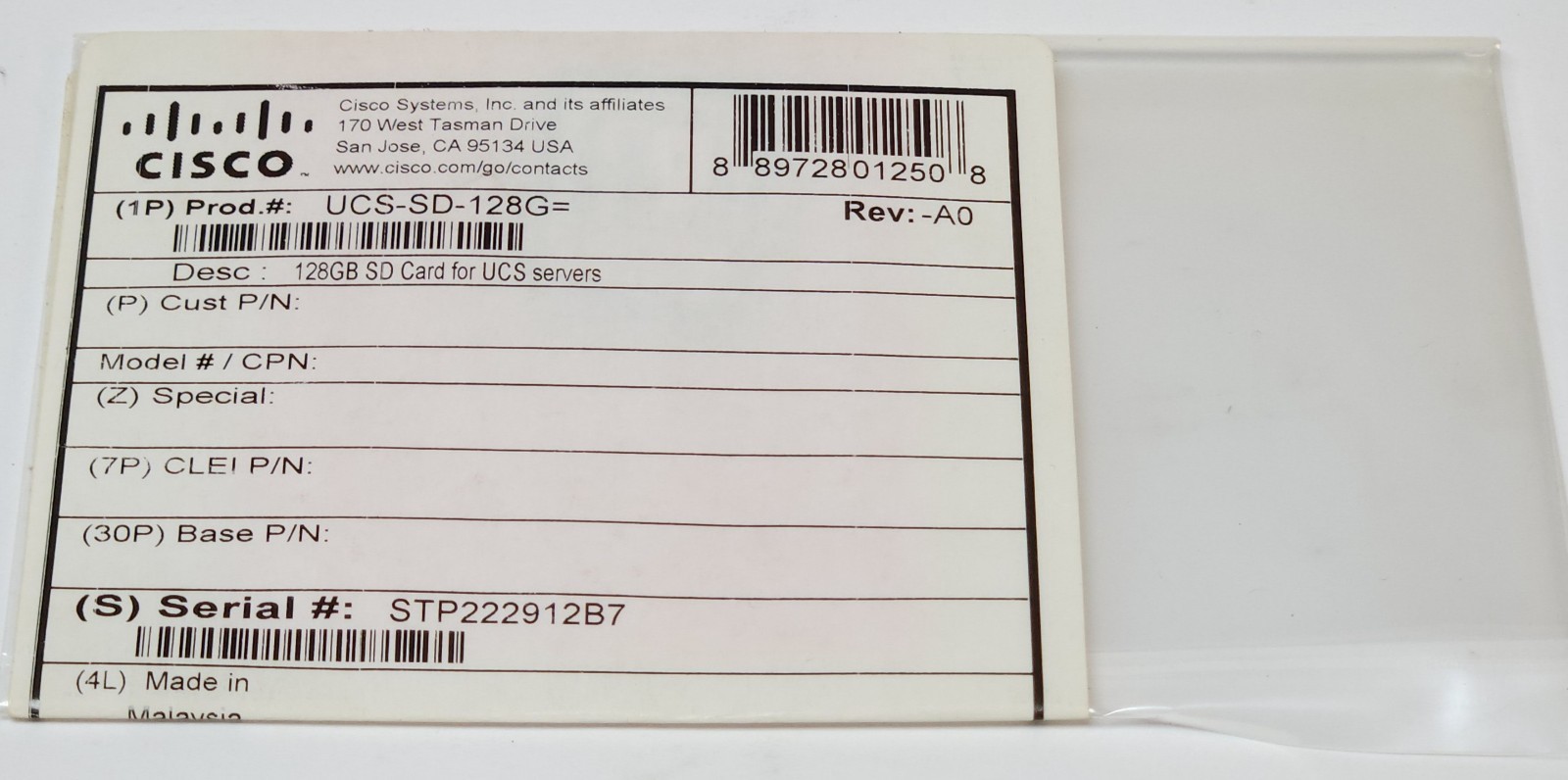 CISCO OEM UCS SD 128G SD CARD FOR UCS Servers 128 GB