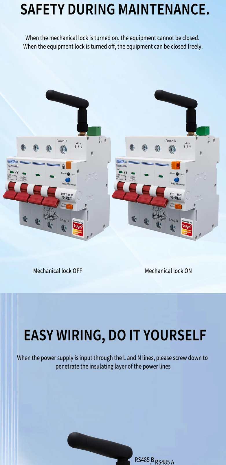 4P 400V 63A TUYA Smart Life WiFi Smart Circuit Breaker Remote Control MCB Volt