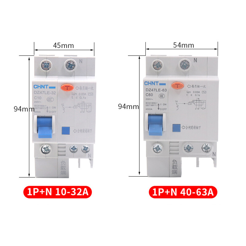 1P+N 3P+N 2P 3P 4P Leakage Protection Circuit Breaker DZ47LE Series AC 10A-60AMP