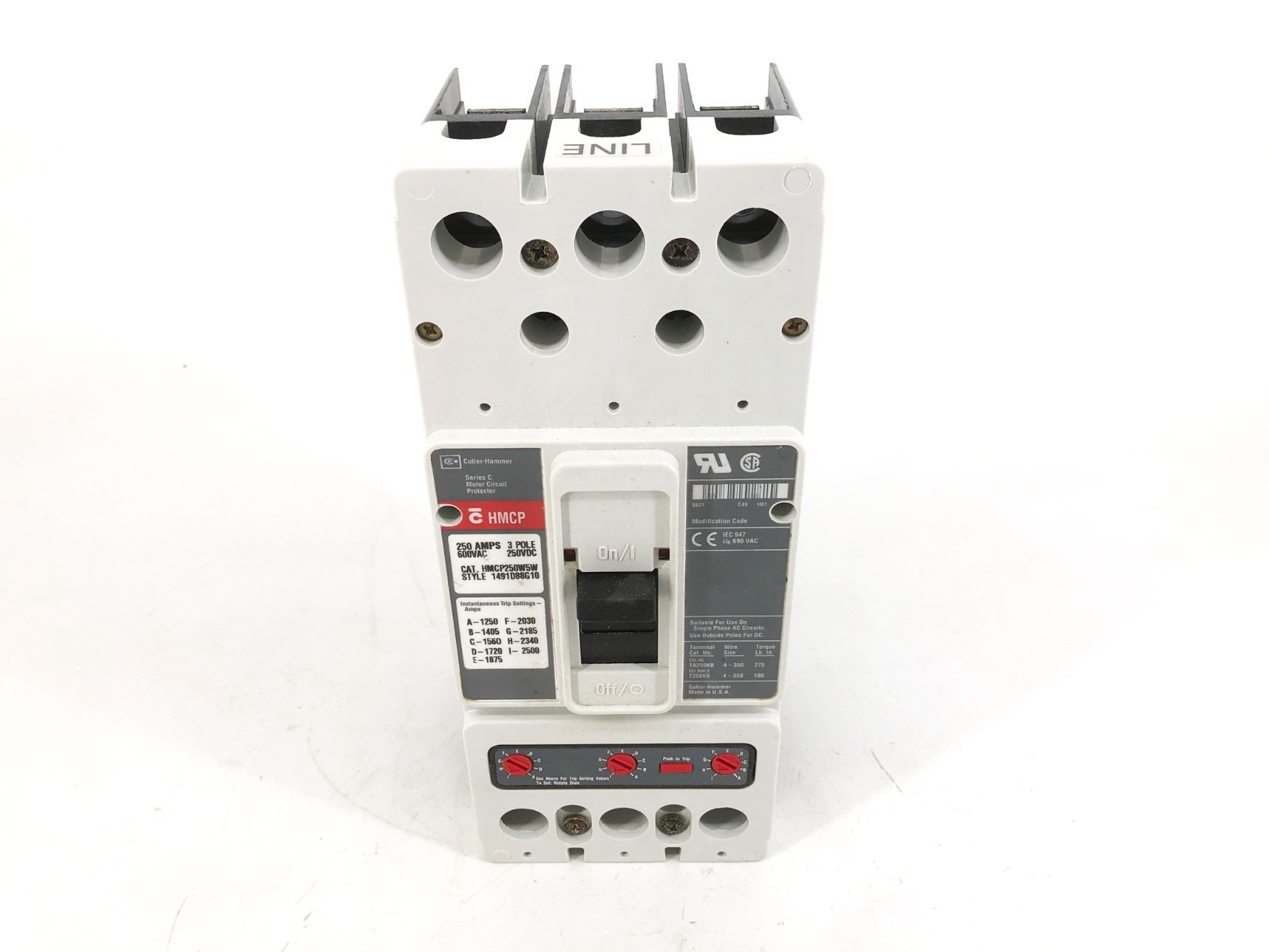 New Cutler Hammer HMCP250W5W Circuit Breaker 250A 600VAC 250VDC 3P 1491D88G10