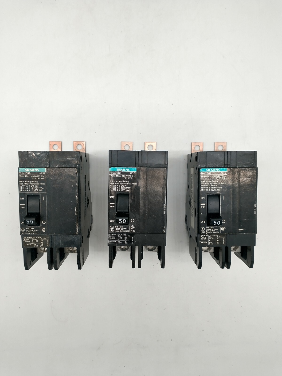 SIEMENS BQD250 BREAKER RECON 2POLE 50A 480V GREAT SHAPE SOLD PER EACH