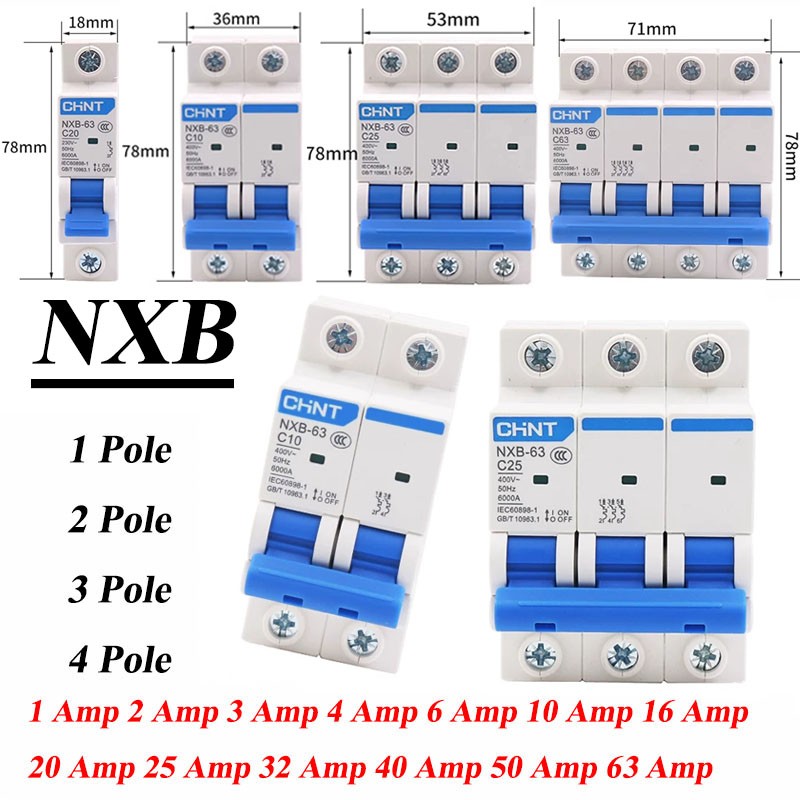 1/2/3/4 Pole 1A 2A 3A 4A 5A 6A – 63A Chint NXB MCB Type C Circuit Breaker Fuse