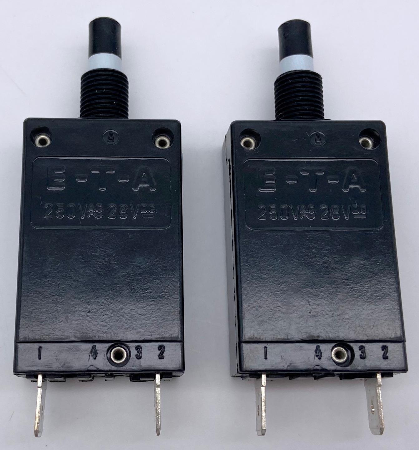 Qty 2, E-T-A 45-700-IG1-P10-DD Resettable 5A Circuit Breakers, 250VAC, 28VDC ETA