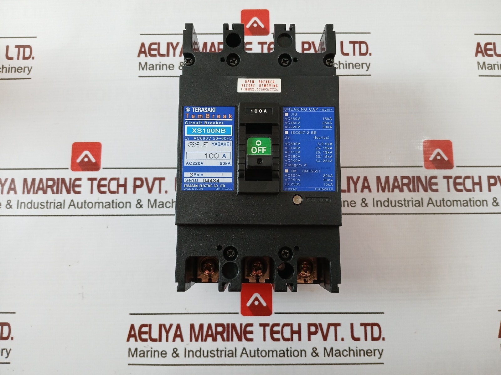 Terasaki Electric XS100NB Molded Case Circuit Breaker 3 Pole 100A AC690V 50-60HZ