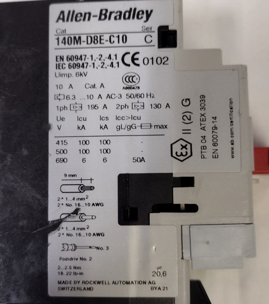 Allen Bradley 140M-D8E-C10 Motor Protection Circuit Breaker, SER C