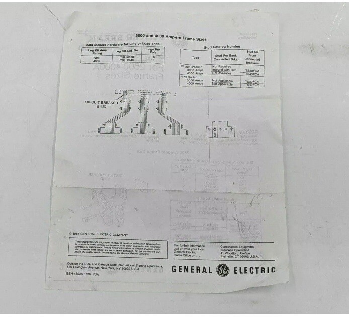 GE GENERAL ELECTRIC TSLUG25 POWER BREAK 2500 AMP CB Lug Terminal Kit CU Copper