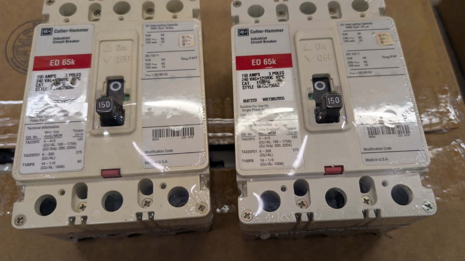 Cutler-Hammer ED65k 150 amp 3 pole circuit breaker