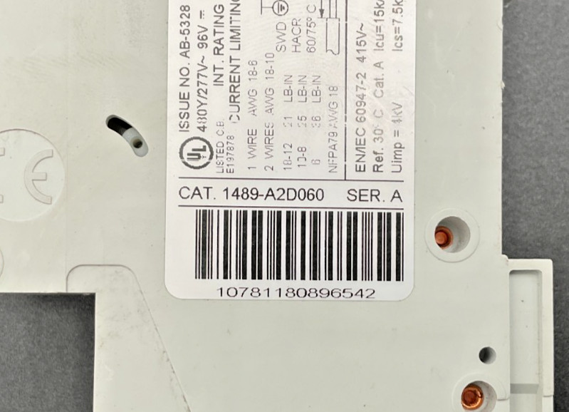 Allen Bradley 1489-A2D060 2 Pole 6 Amp Circuit Breaker 1489-A D 6A (TSC)