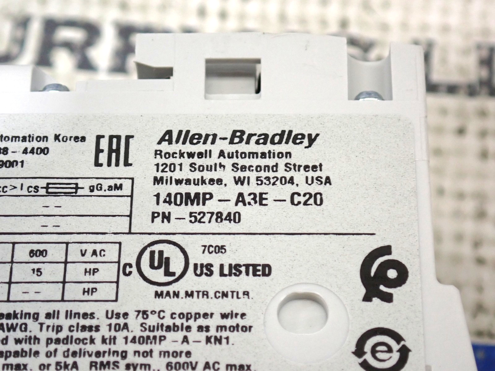 New Allen Bradley 140MP-A3E-C20 16-20 Amp Motor Protection Circuit Breaker