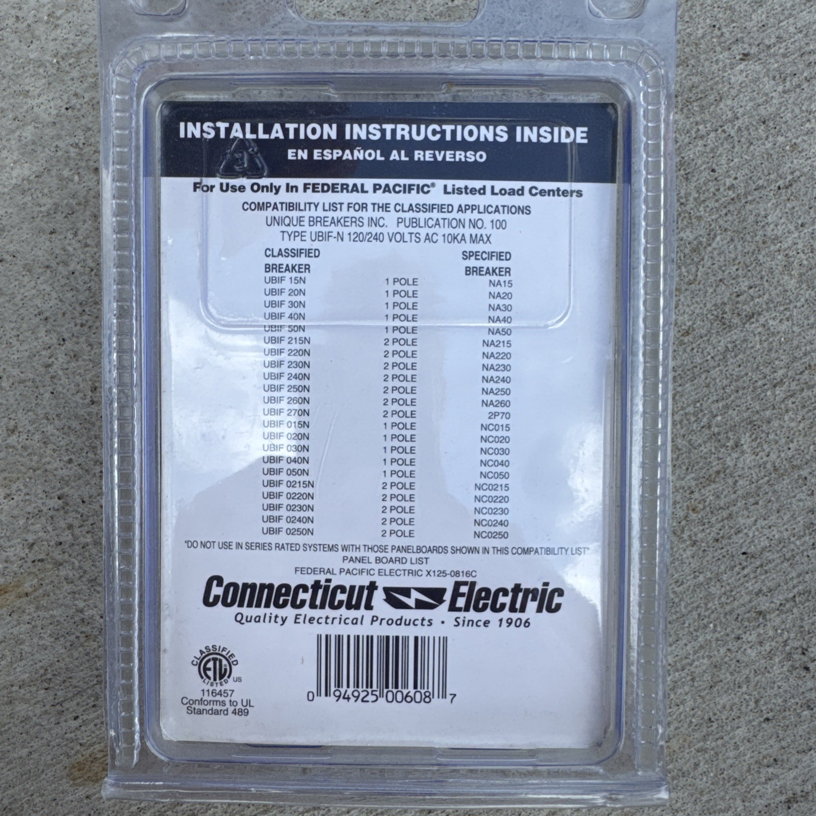 VPKUBIF Thick 20 Amp 1/2 in. 1-Pole Federal Pacific Stab-Lok Type NA Replacement