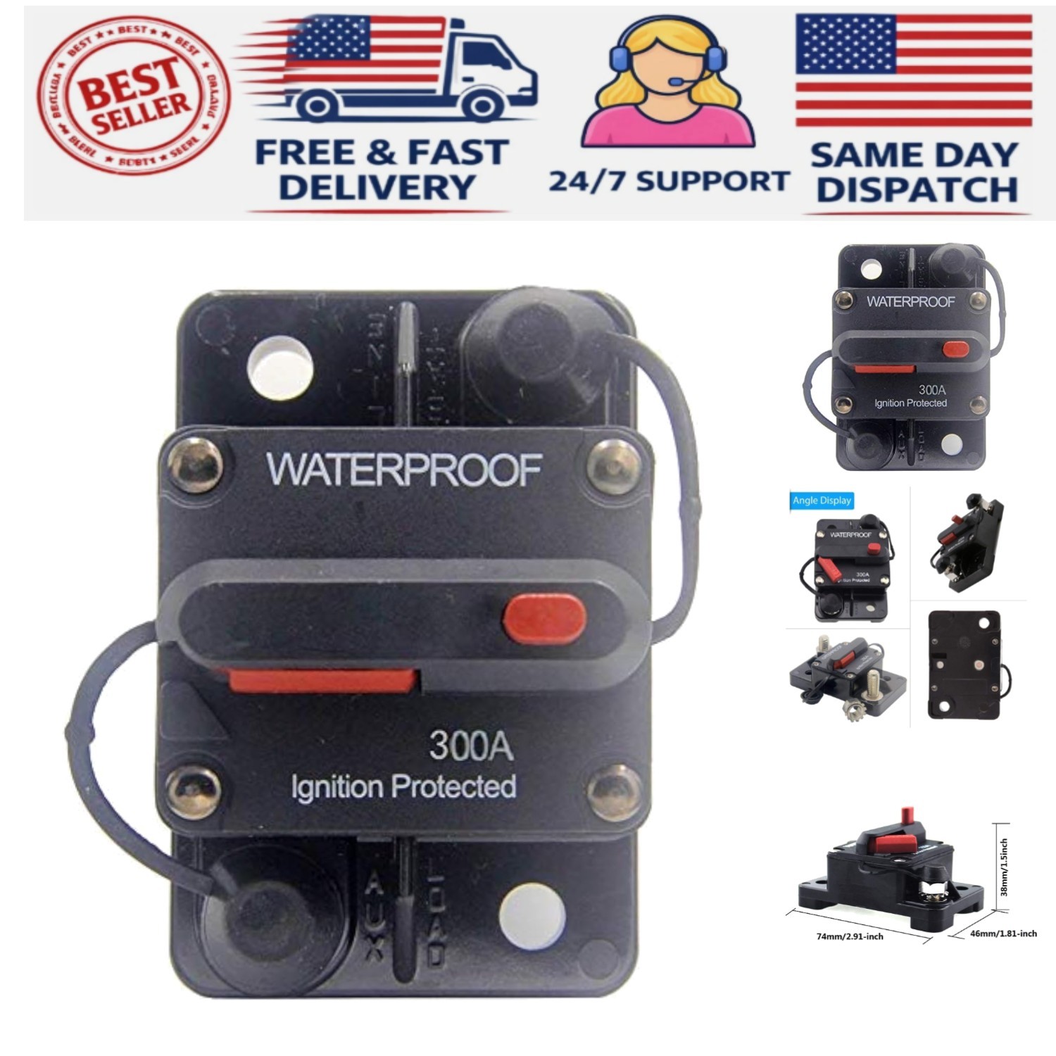 300 Amp Circuit Breaker 30A- with Manual Reset Waterproof Inline Fuse Inverte…