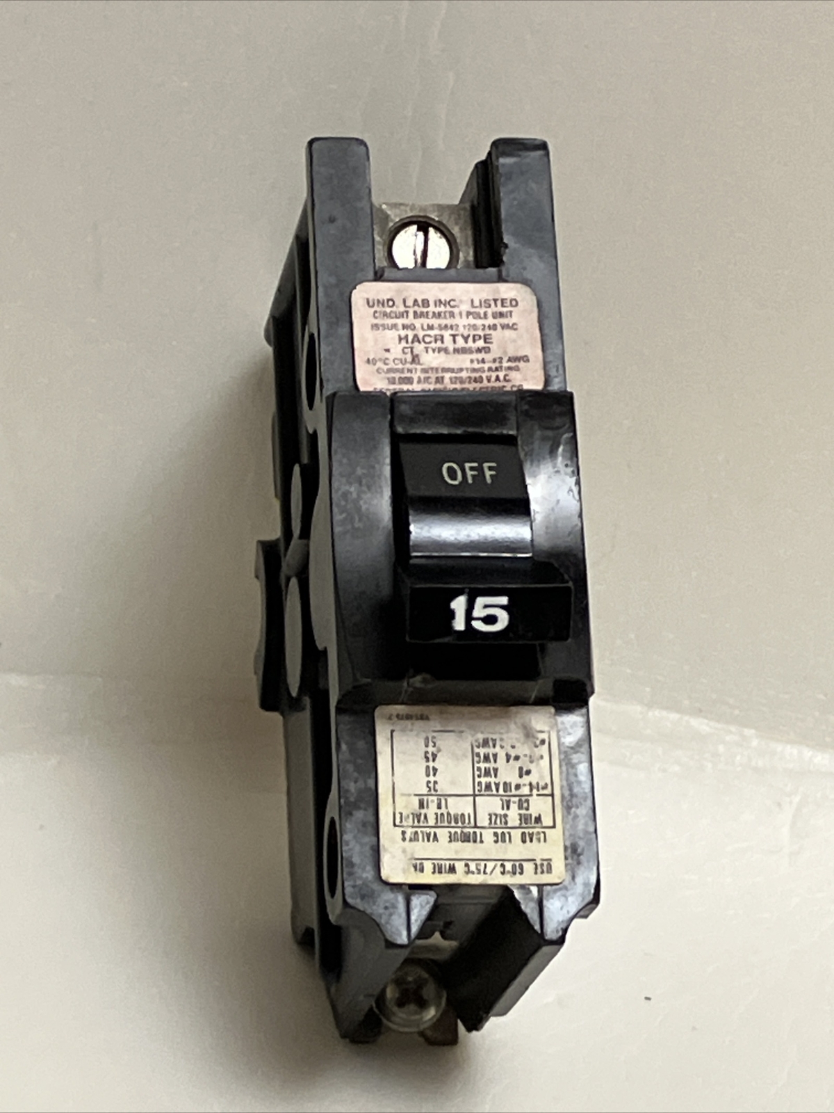 NB111015 / NB115 / NB15 FPE 15 amp 120/240 volt 1 pole FEDERAL PACIFIC Warranty